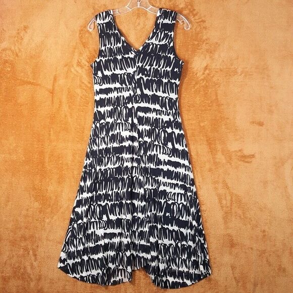 TAHARI Womens Dress Small Black White Fit Flare A-Line Sundress Midi Stretch - Picture 8 of 10